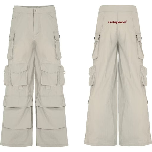 Wide-Leg Cargo Pants - By UniSpace - Unisex Nylon Parachute Pants