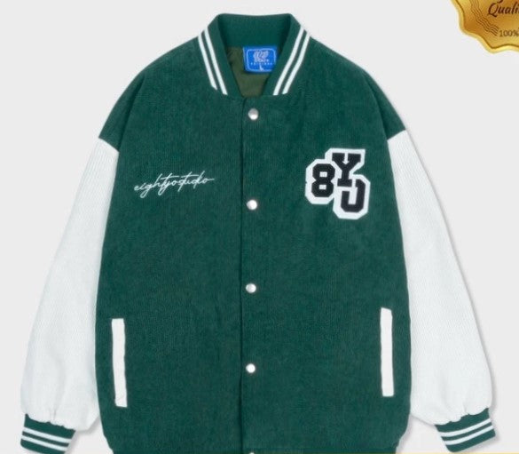 8YO Signature Bomber Varsity Jacket - Green Trendy.    SIZE M