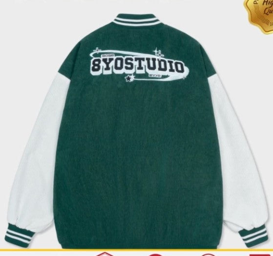 8YO Signature Bomber Varsity Jacket - Green Trendy.    SIZE M